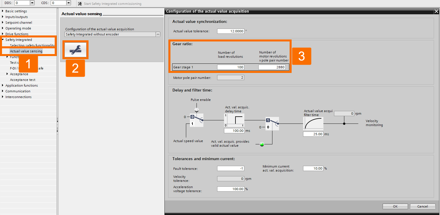 Figure 3.35: Enhancing Siemens drive safety - Configuring G120D drive - Actual value sensing for safety integration