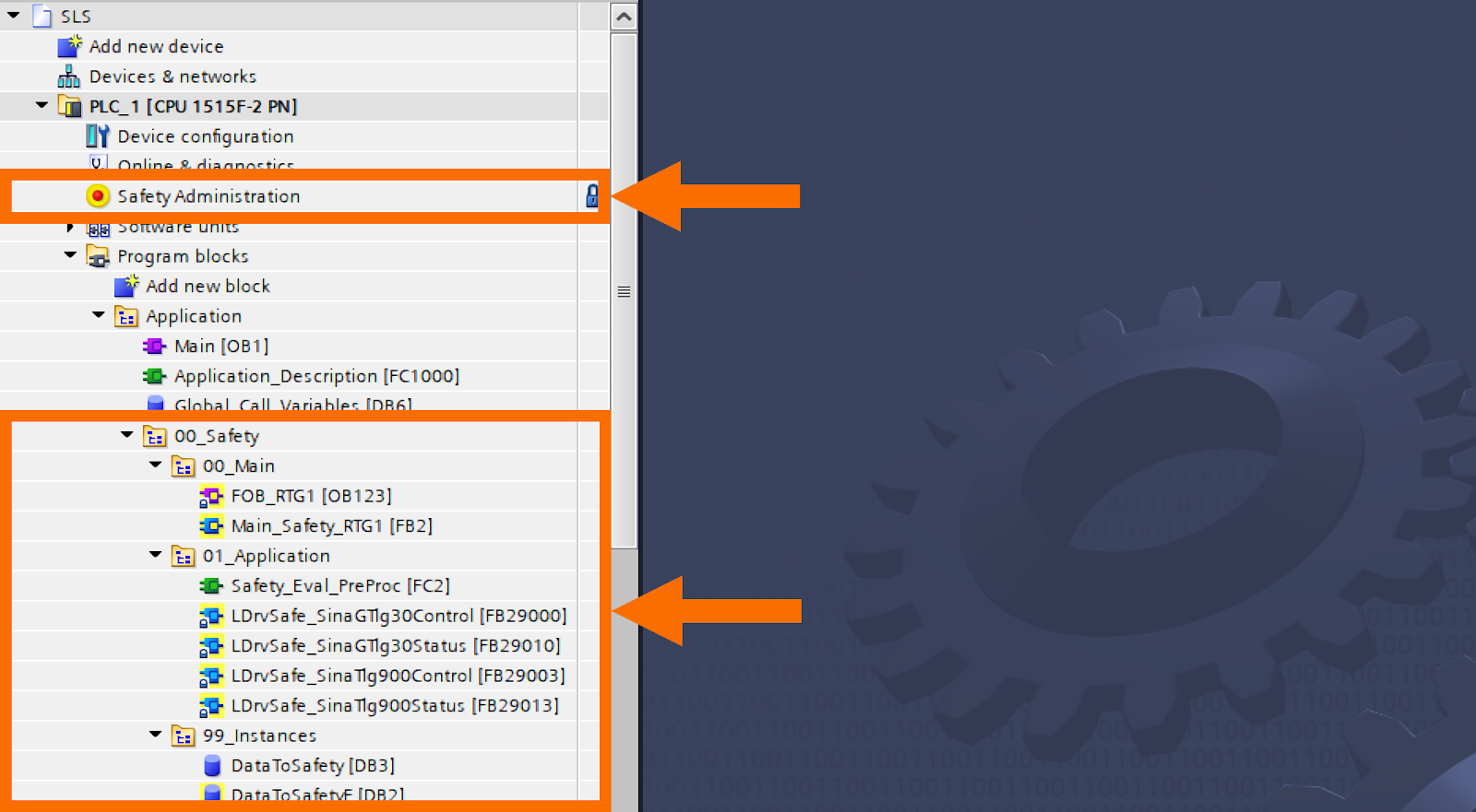 Figure 4.2: Enhancing Siemens drive safety - Safety section of the PLC software