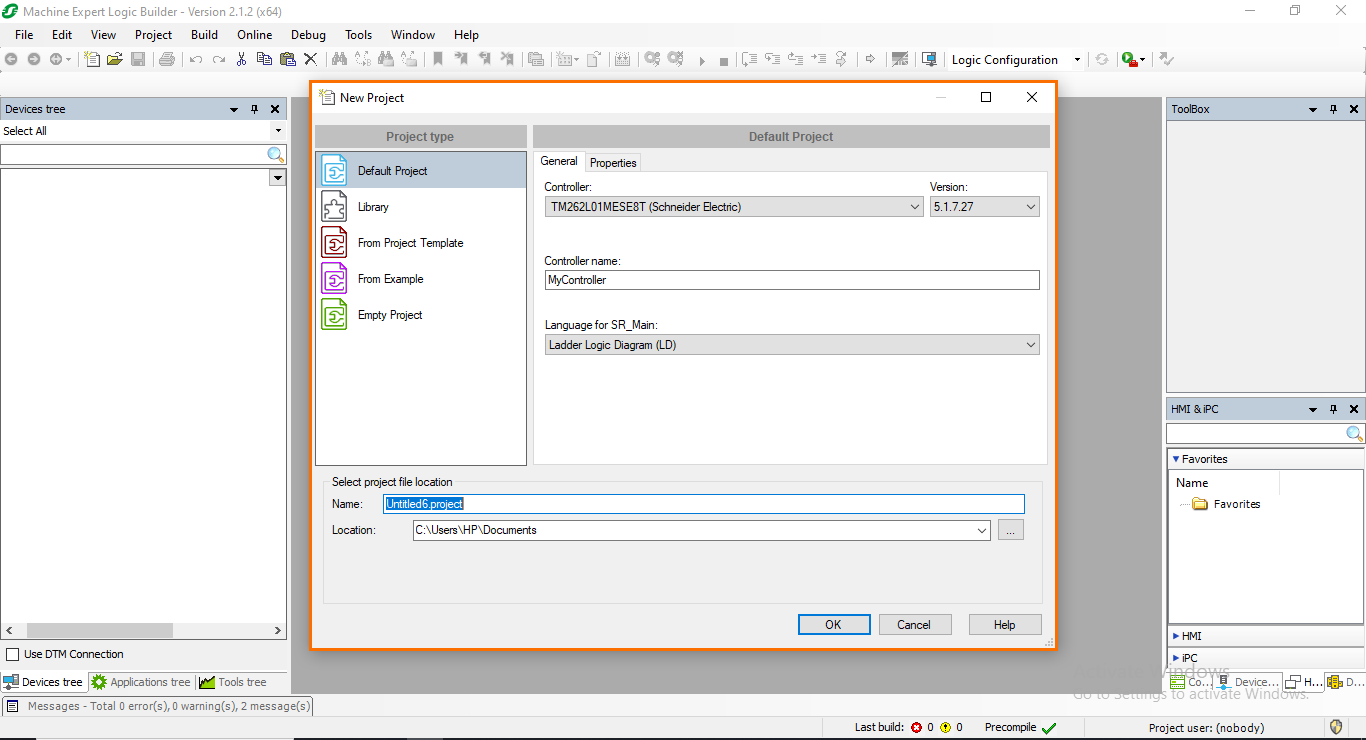 Figure 1.2: New project configuration.