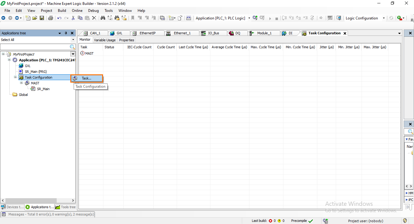 Figure 3.11: Creating a new task.