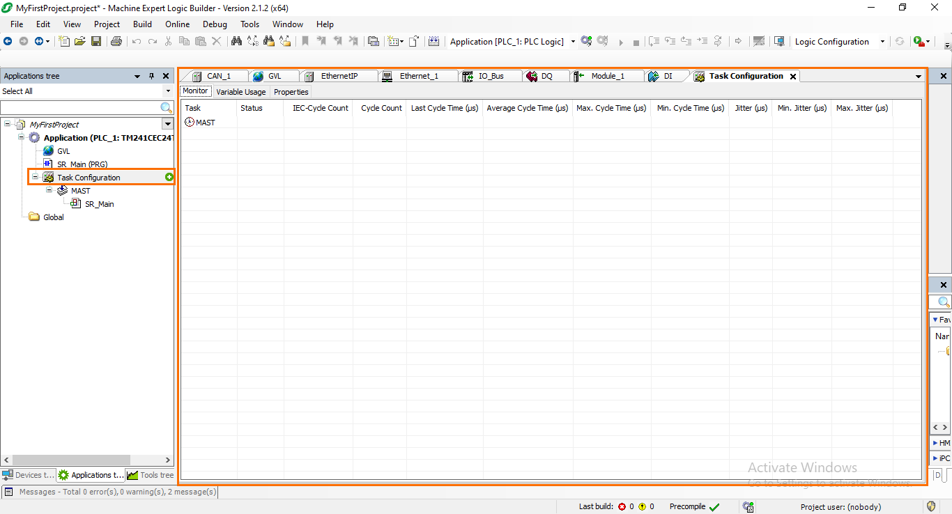 Figure 3.10: Task configuration.