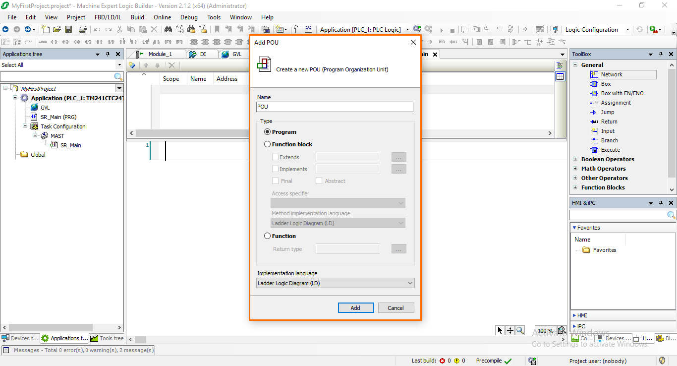 Figure 3.17: POU configuration.