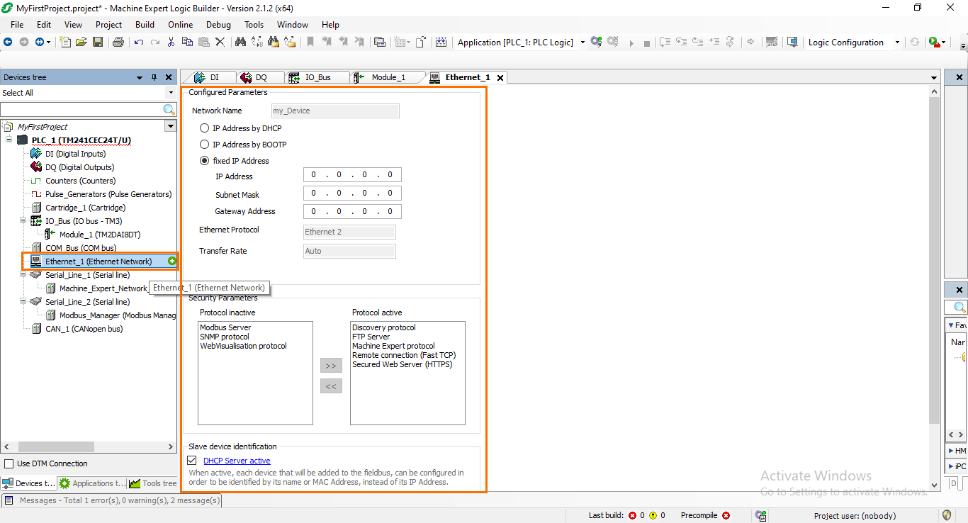 Figure 2.11: Ethernet - IP configuration.