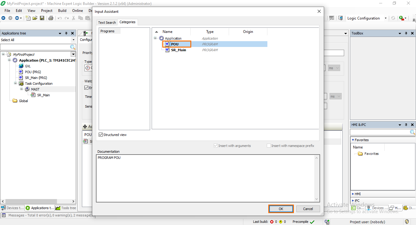 Figure 3.20: Selecting the POU to call.