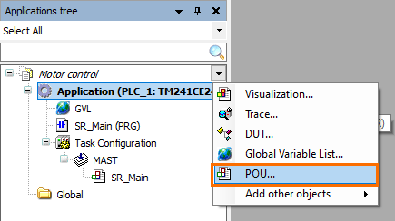 Figure 2.1: Adding a new POU.