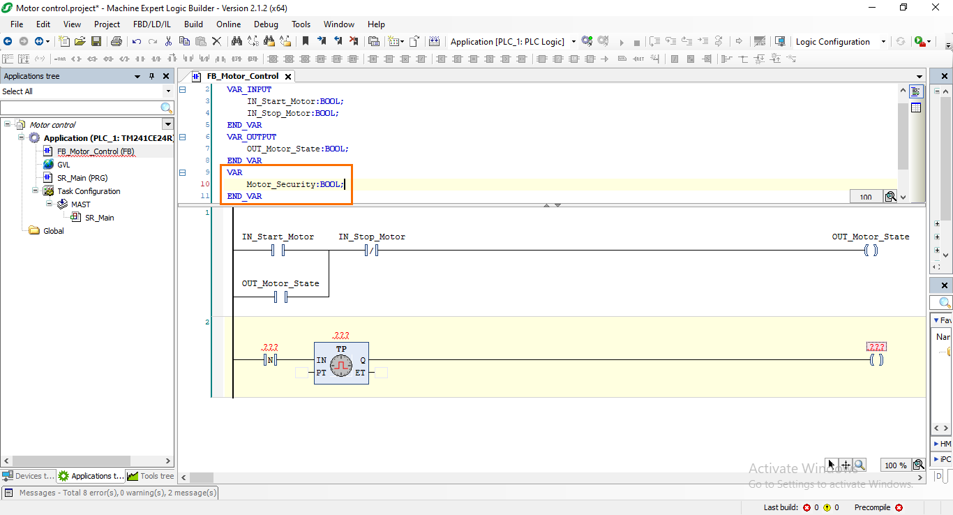 Figure 5.5: Defining the motor security variable.