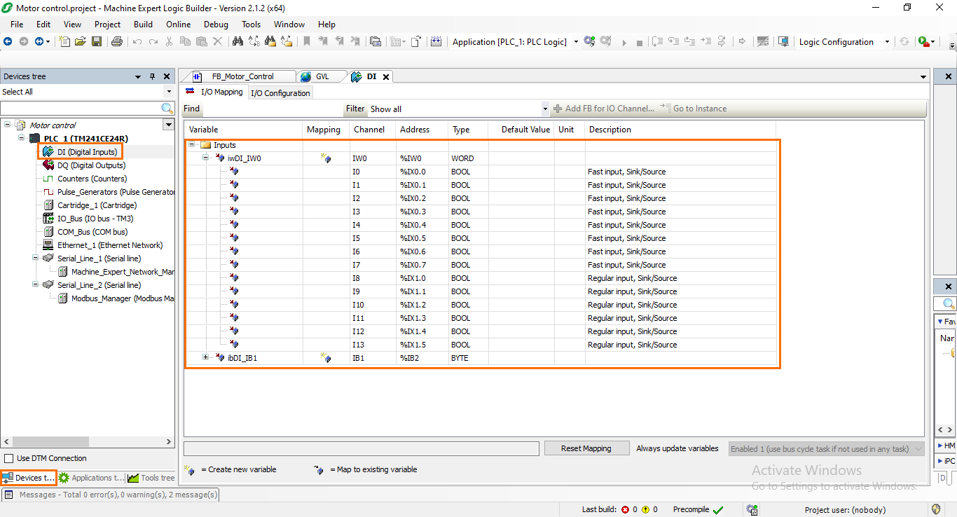 Figure 6.4: Opening the DIs section.