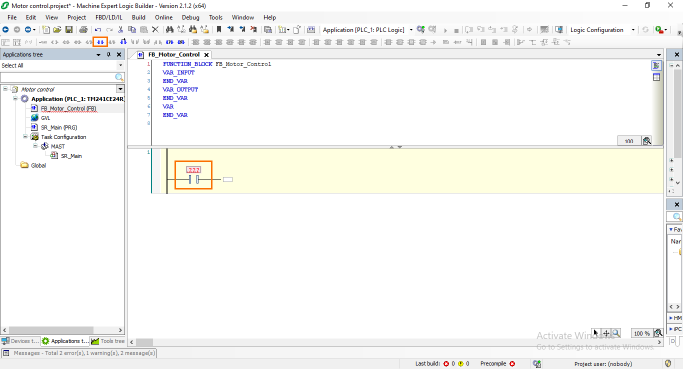 Figure 2.5: Adding and NO contact.