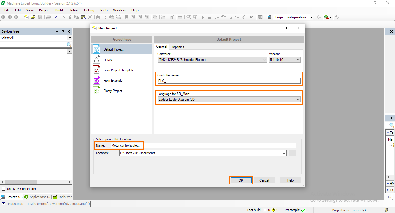 Figure 1.3: Setting up the project.