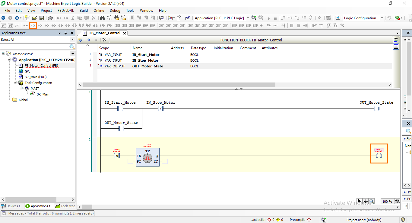 Figure 5.4: Adding a coil in the timer’s output.