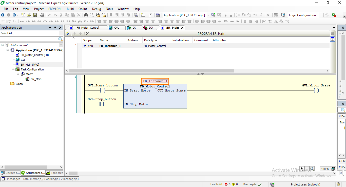 Figure 7.8: Adding the instance to the FB call.