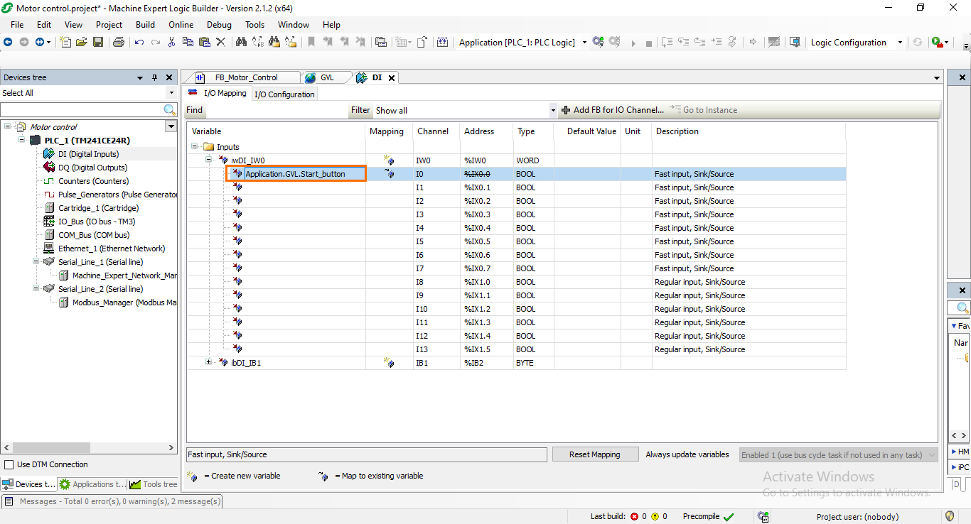 Figure 6.7: The DI has been mapped to a GVL variable.