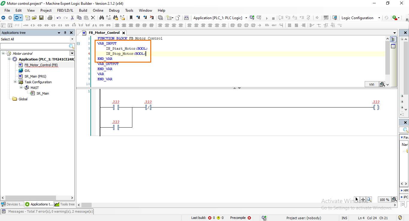 Figure 3.2: Defining the stop motor input.