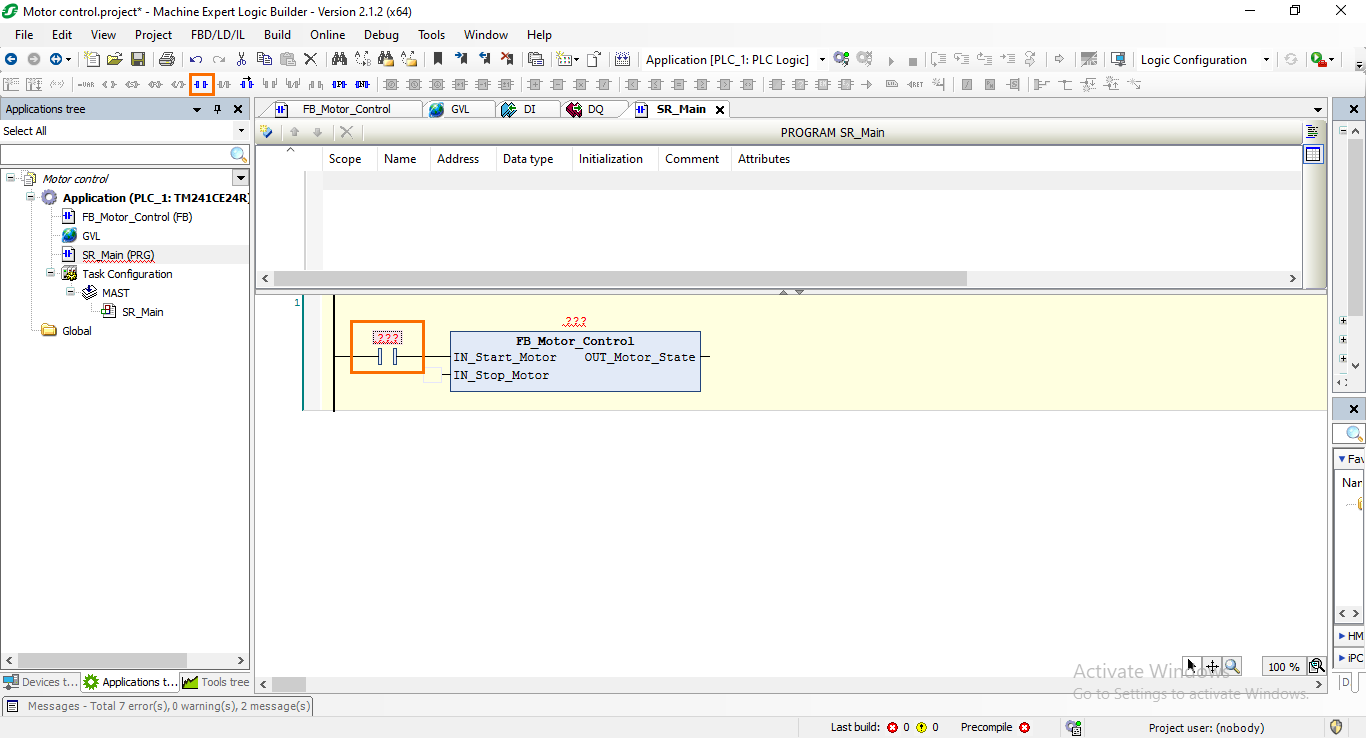 Figure 7.4: Adding an NO contact to the first input.