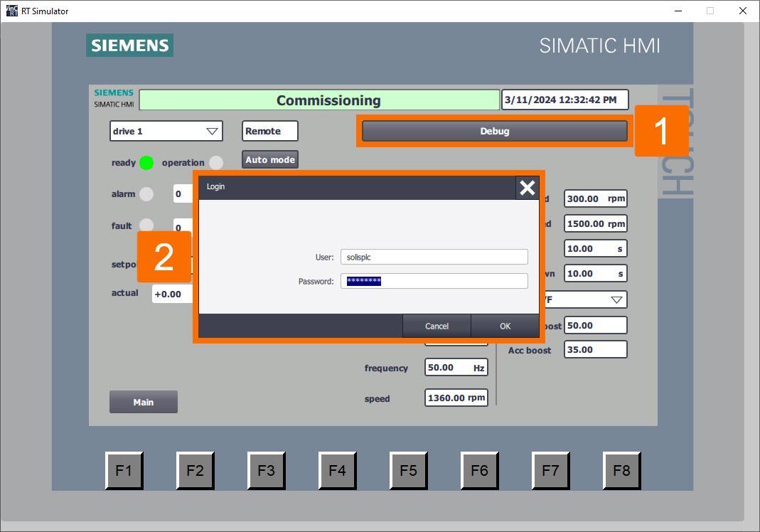 Figure 5.2: Siemens G120X/XA Drive Configuration with HMI - Inserting username and password