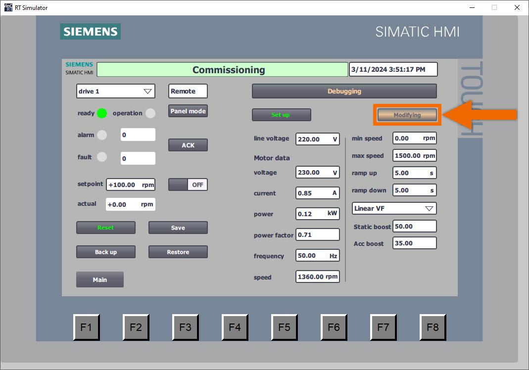 Figure 5.12: Siemens G120X/XA Drive Configuration with HMI -Modifying application parameters