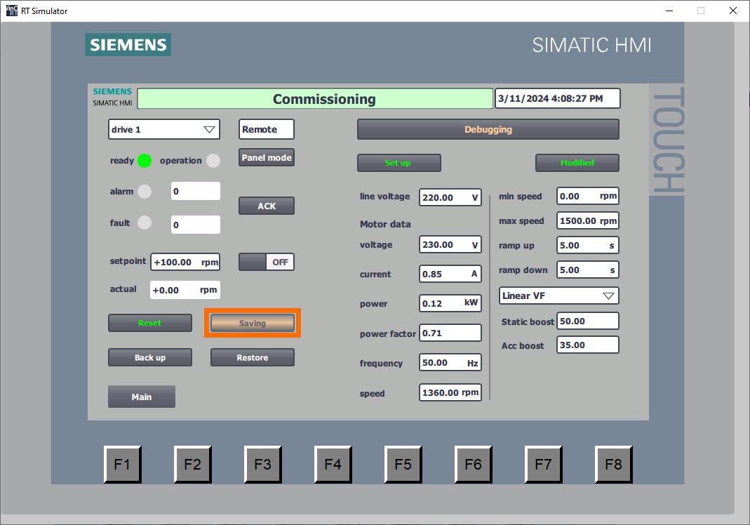 Figure 5.14: Siemens G120X/XA Drive Configuration with HMI - Copying parameters from RAM to ROM