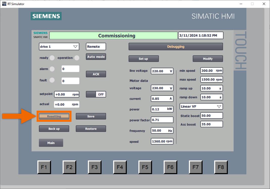 Figure 5.4: Siemens G120X/XA Drive Configuration with HMI - Resetting drive parameters