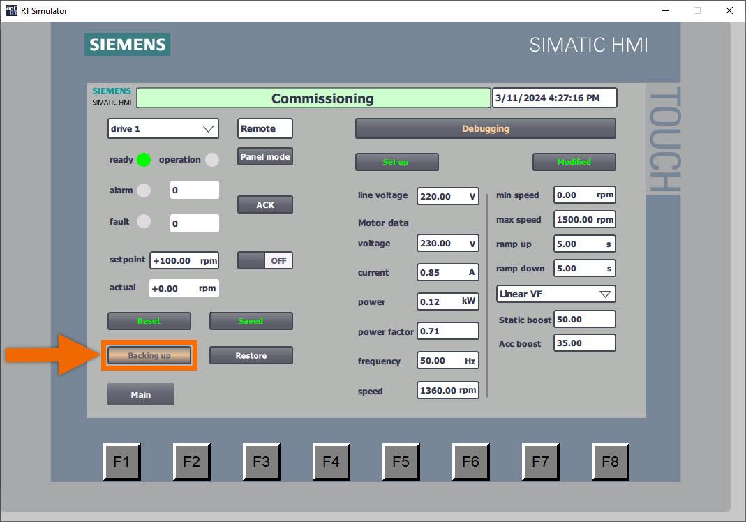 Figure 5.16: Siemens G120X/XA Drive Configuration with HMI - Backing up application parameters to PLC