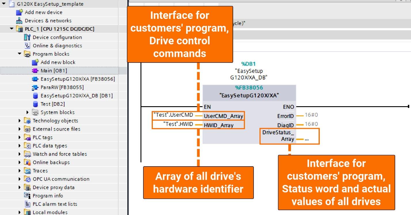 Figure 3.2: Siemens G120X/XA Drive Configuration with HMI - EasySetupG120X/XA function block