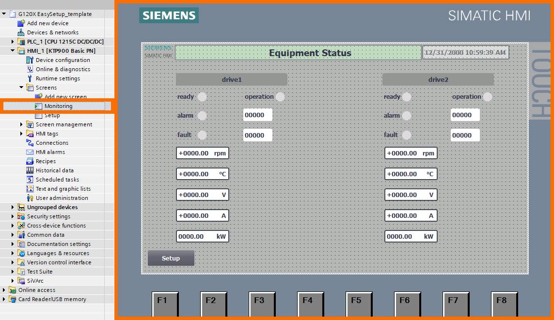 Figure 4.2: Siemens G120X/XA Drive Configuration with HMI - Monitoring screen overview