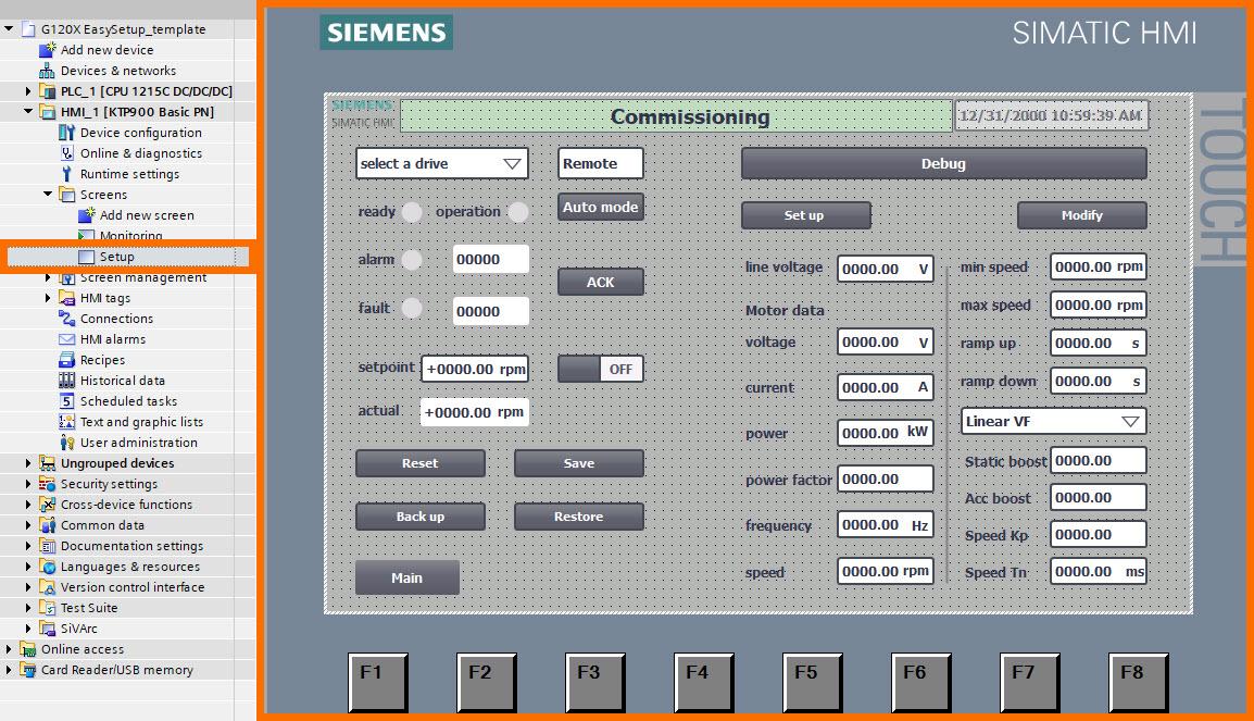 Figure 4.3: Siemens G120X/XA Drive Configuration with HMI - Setup screen overview