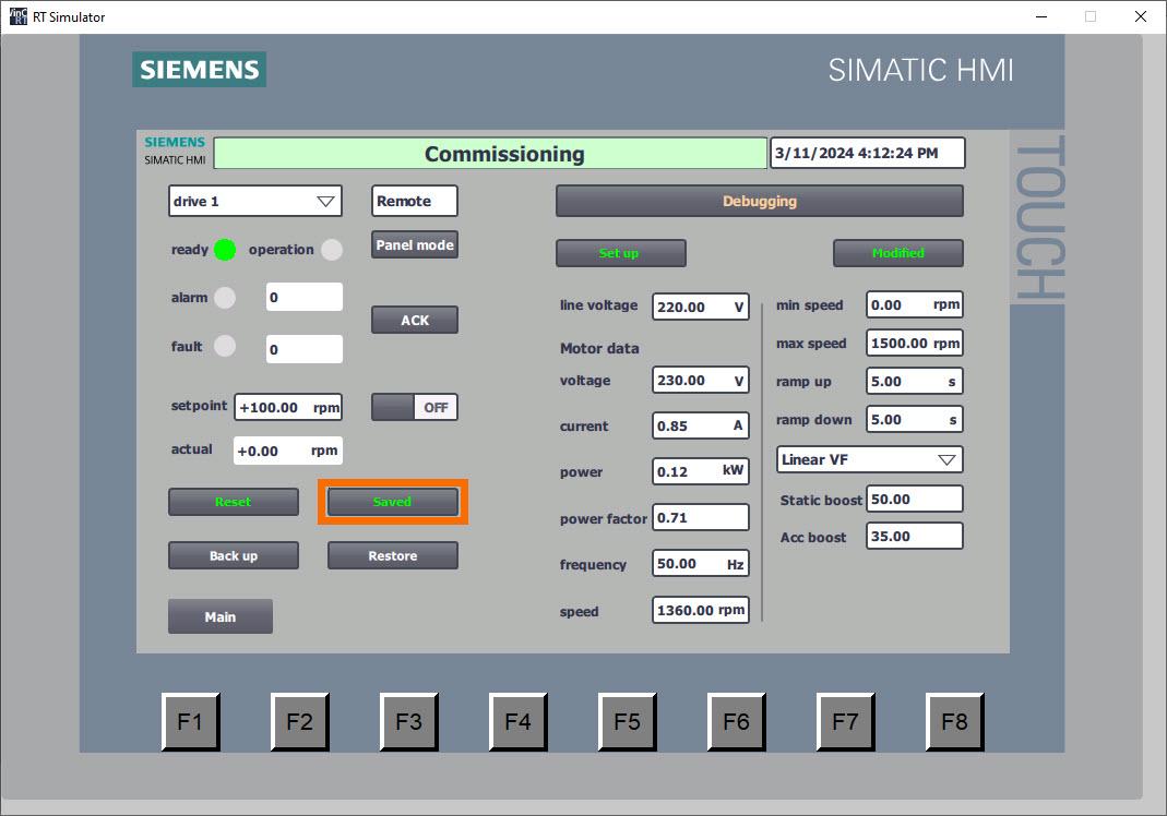 Figure 5.15: Siemens G120X/XA Drive Configuration with HMI - Application parameters have been saved