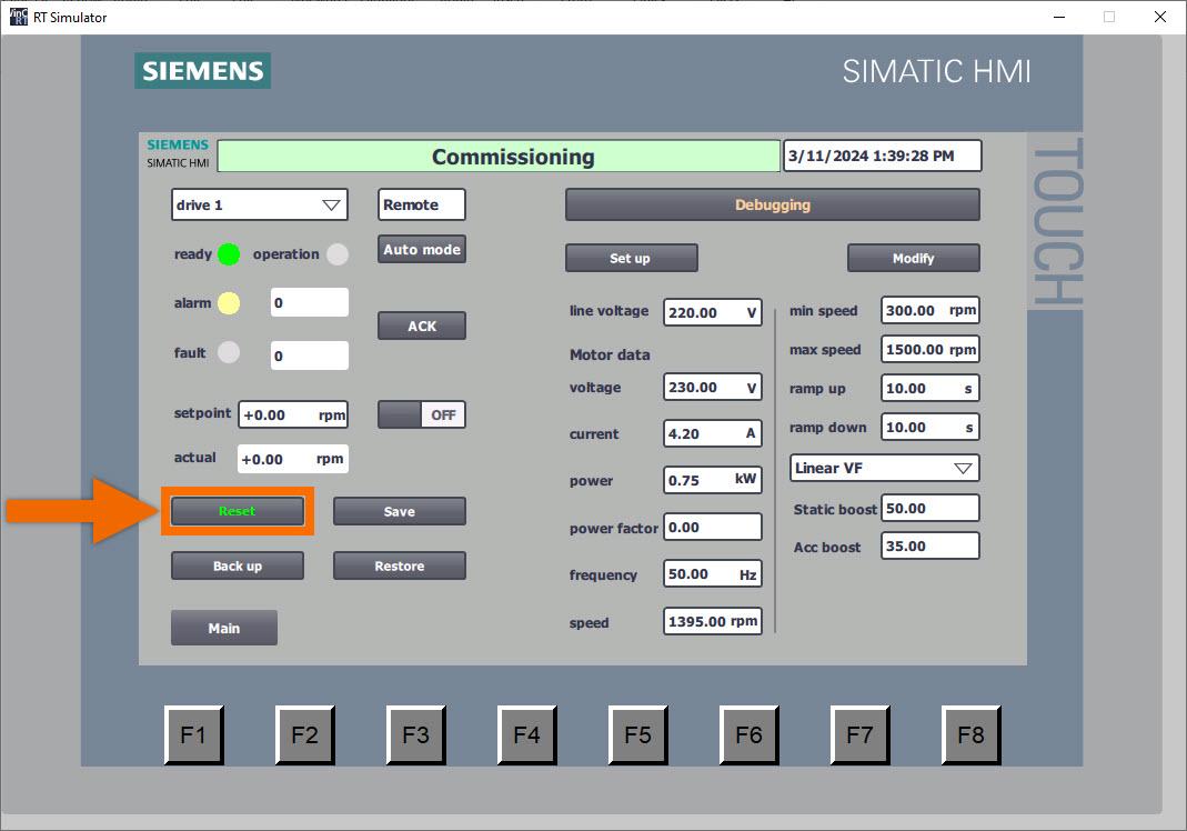 Figure 5.5: Siemens G120X/XA Drive Configuration with HMI - Drive parameters have been returned to defaults