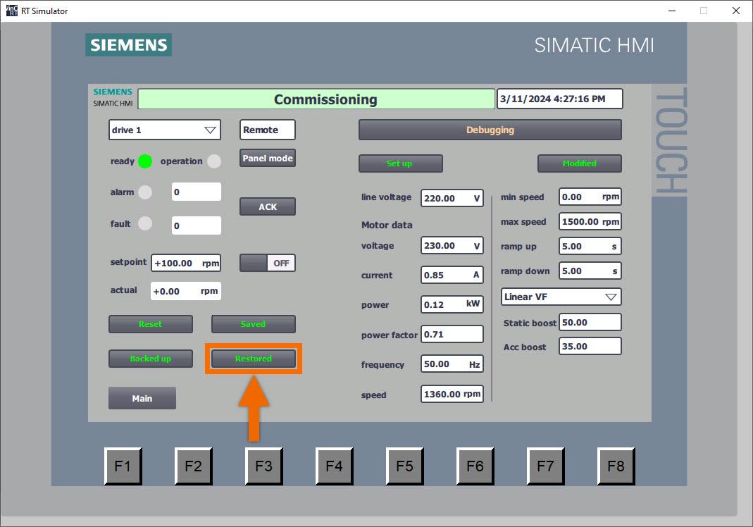 Figure 5.18: Siemens G120X/XA Drive Configuration with HMI - Restoring drive parameters from PLC