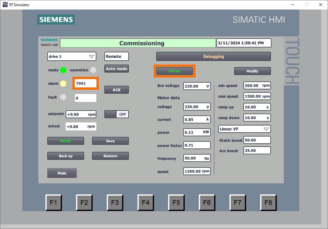 Figure 5.8: Siemens G120X/XA Drive Configuration with HMI - Setup parameters have been noted