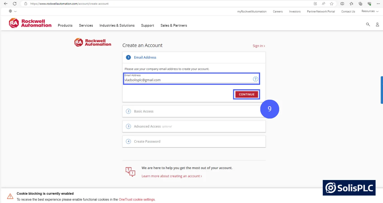 Figure 12 - RSLogix 500 Download | Adding Email to Rockwell Automation Account Creation