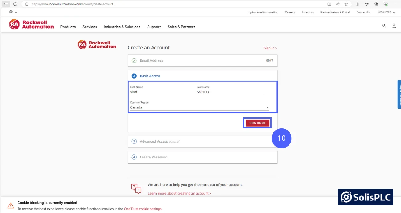 Figure 13 - RSLogix 500 Download | Adding Email to Rockwell Automation Account Creation