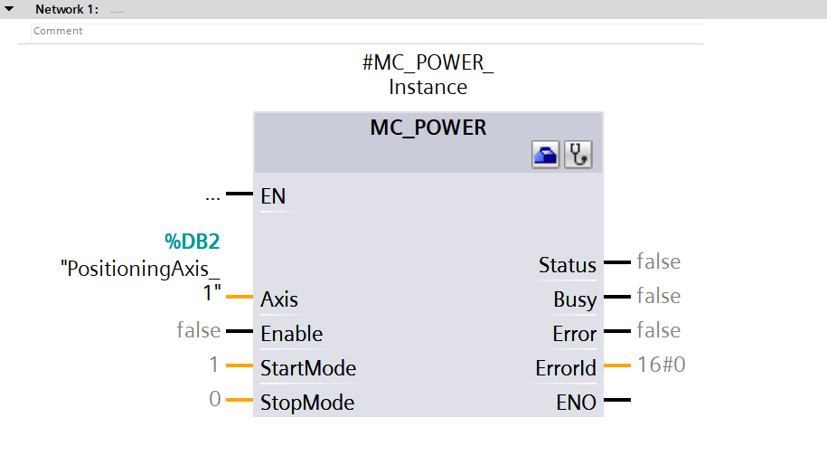 Figure 6.3: Technology objects for Siemens motion control systems - Configuring MC_Power for positioning FB