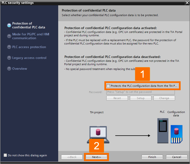 Figure 2.2: Technology objects for Siemens motion control systems - Removing protection for PLC configuration data