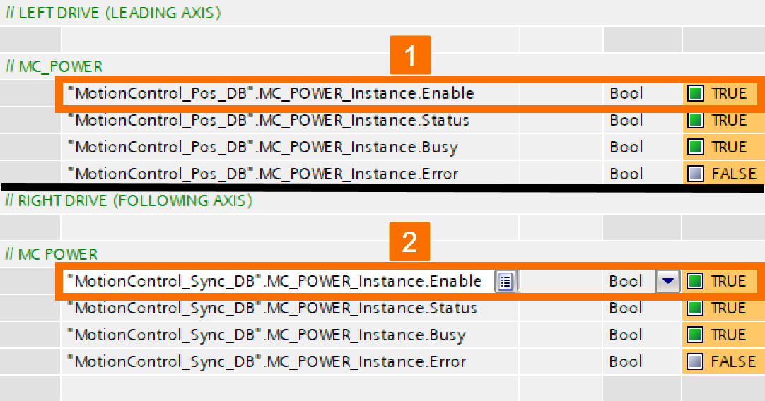 Figure 9.1: Technology objects for Siemens motion control systems - Powering up drives within MC_Power