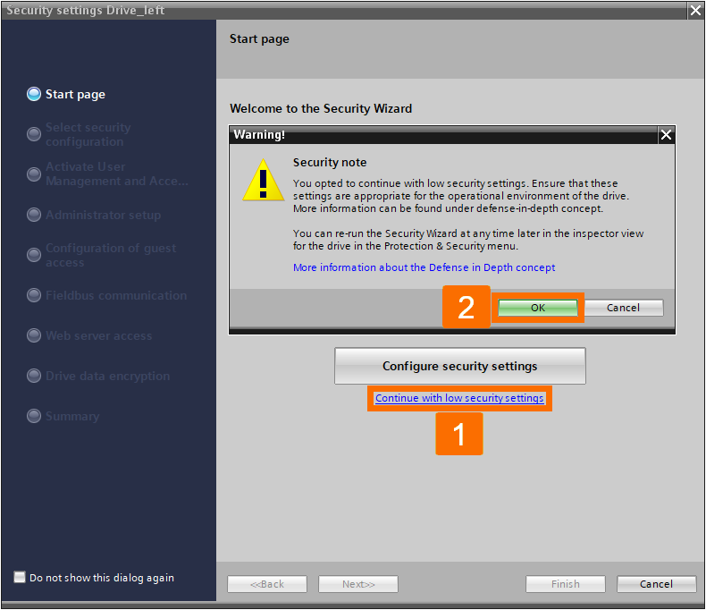 Figure 3.2: Technology objects for Siemens motion control systems - Configuring low security for the drive