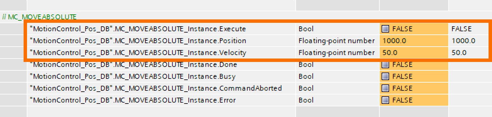 Figure 9.4: Technology objects for Siemens motion control systems - Adjusting distance and velocity values 