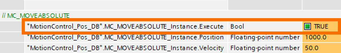 Figure 9.5: Technology objects for Siemens motion control systems - Toggling the execute parameter