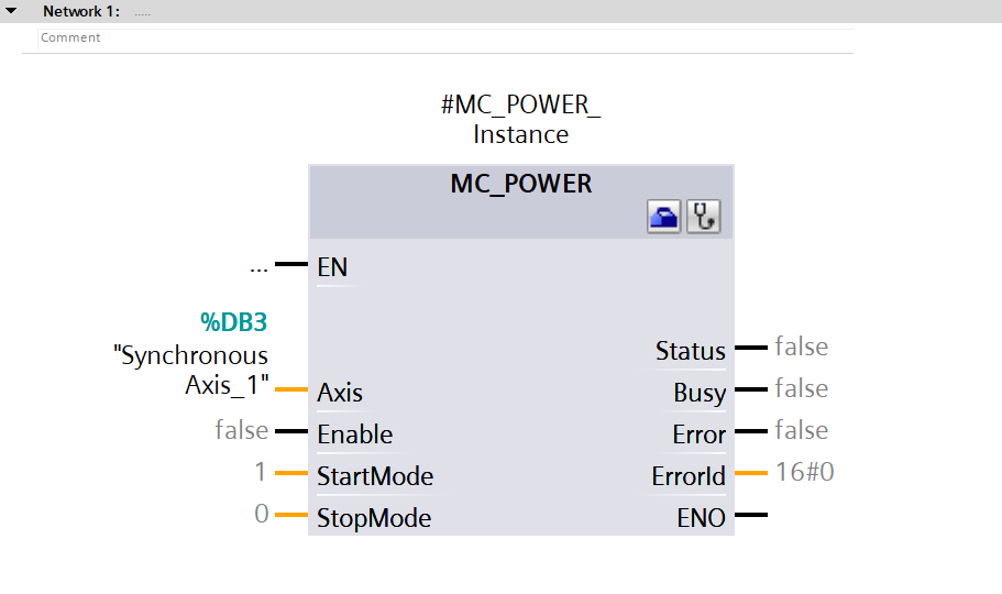 Figure 6.9: Technology objects for Siemens motion control systems - Configuring MC_Power for synchronizing FB