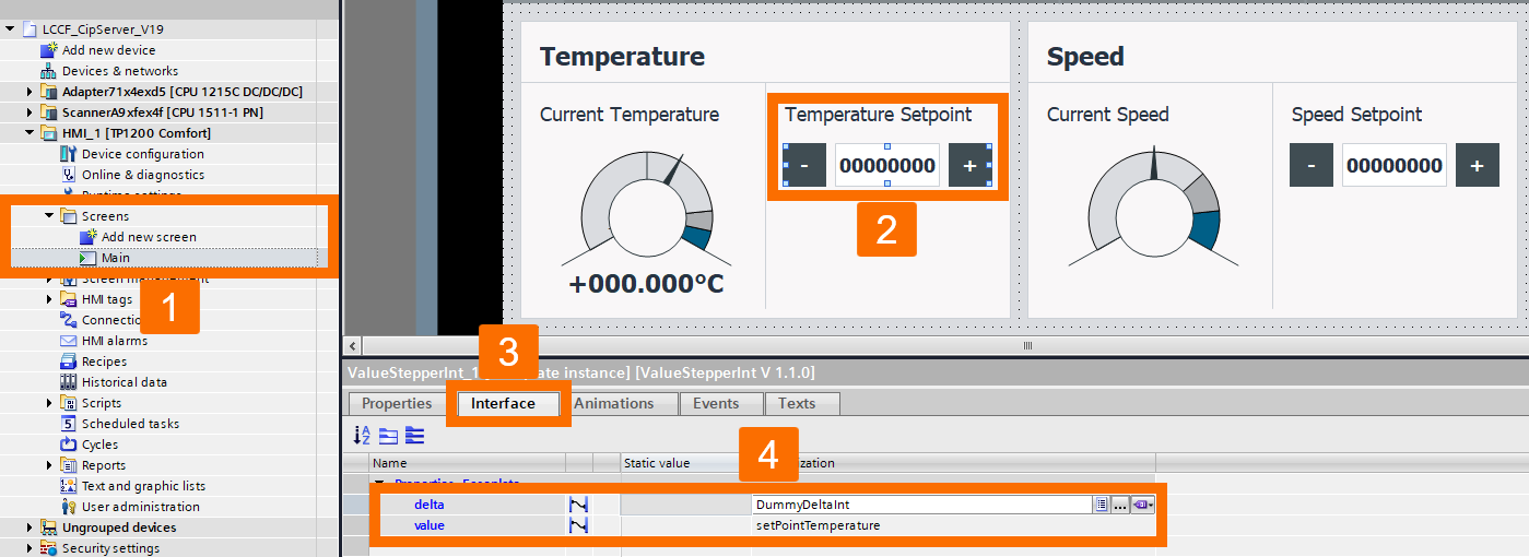 Figure 3.14: PLC and SCADA communication - Developing temperature setpoint within the HMI interface