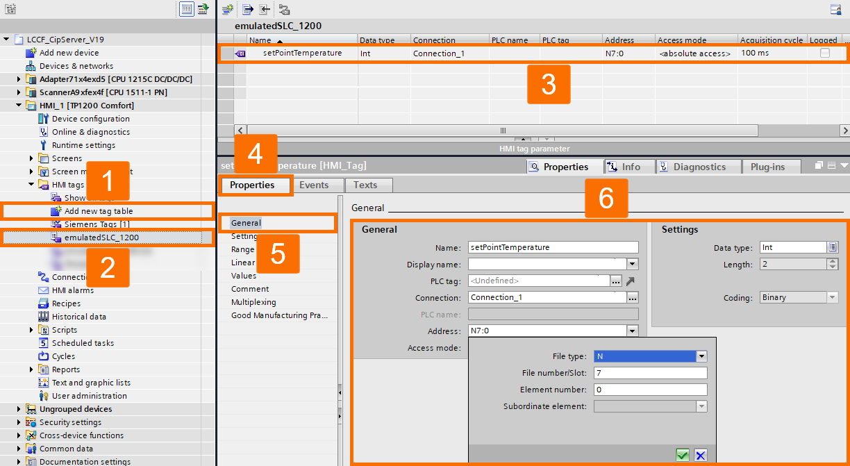 Figure 3.12: PLC and SCADA communication - Creating an HMI tag for temperature setpoint