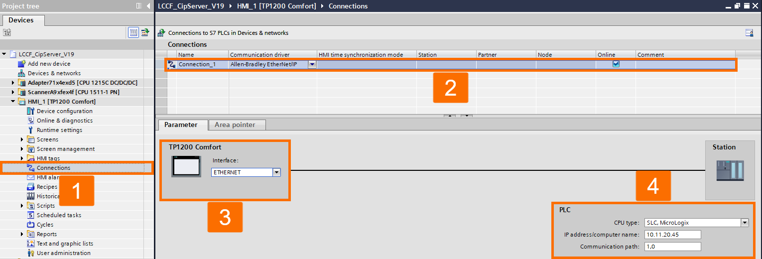 Figure 3.11: PLC and SCADA communication - Introducing an Ethernet/IP connection