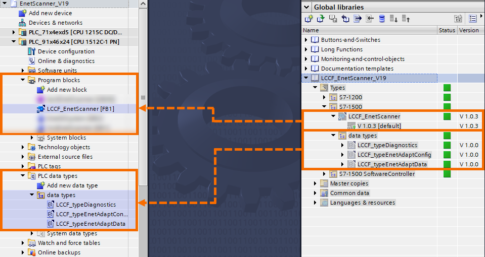 Figure 3.3: Ethernet/IP and Siemens PLC connectivity - Implementing ‘Ethernet IP Scanner’ library into the project