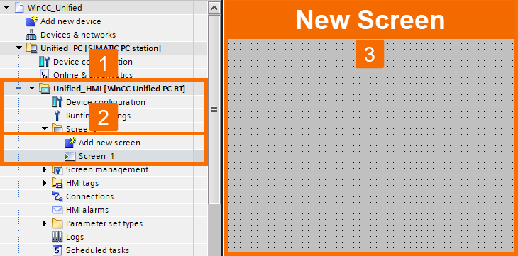 Figure 6.1: Introduction to WinCC Unified - Adding a new screen