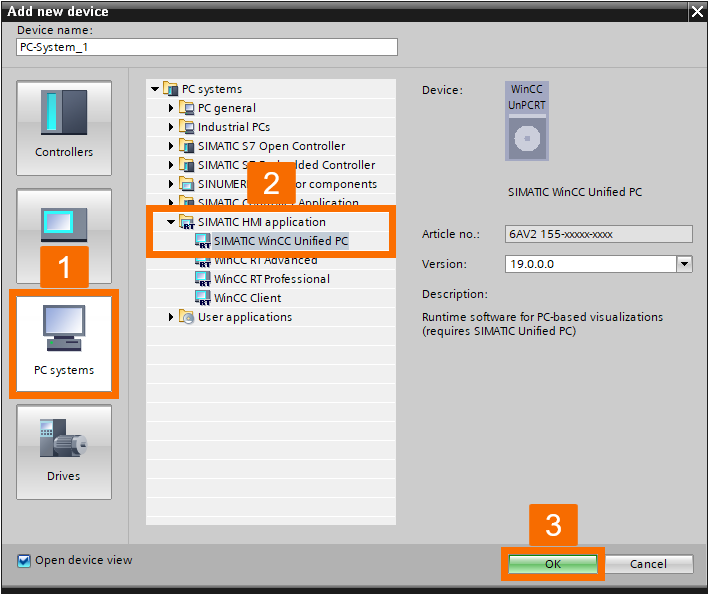 Figure 3.3: Introduction to WinCC Unified - Unified PC selection