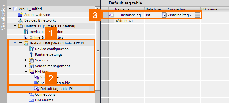 Figure 5.1: Introduction to WinCC Unified - Creating an internal tag