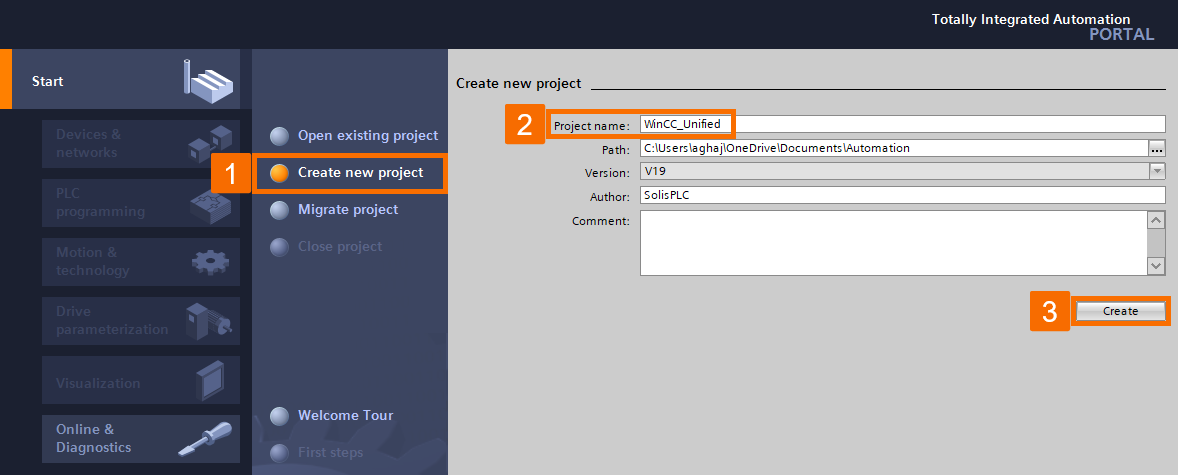 Figure 2.2: Introduction to WinCC Unified - Creating a new project