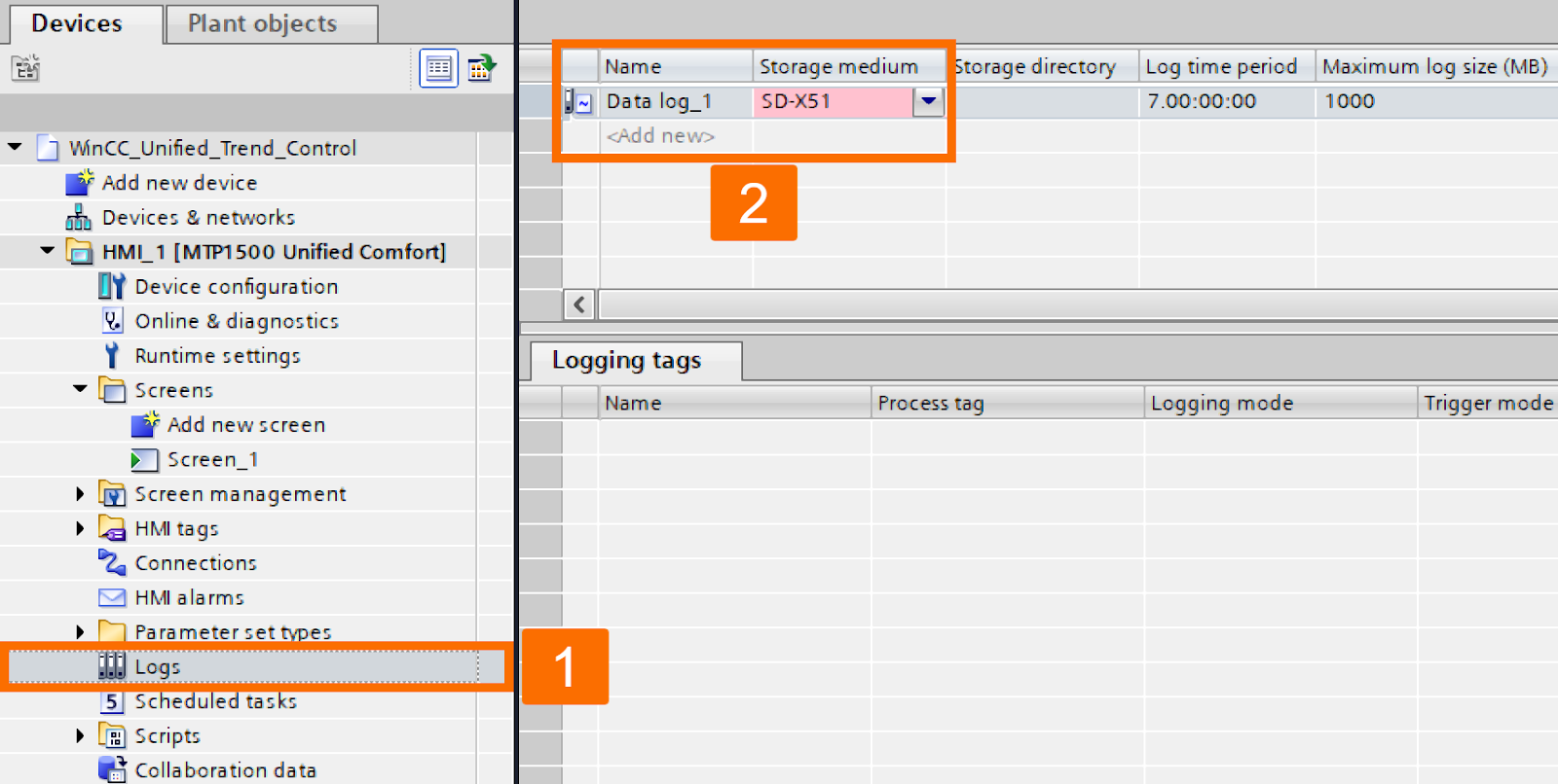 Figure 3.1: WinCC Unified Trend Control - Creating a new log