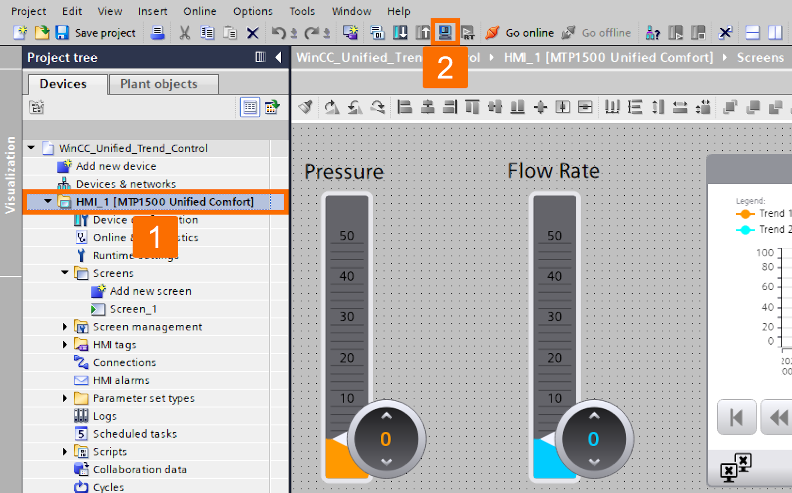 Figure 2.13: WinCC Unified Trend Control - Launching the simulation environment of the Unified panel