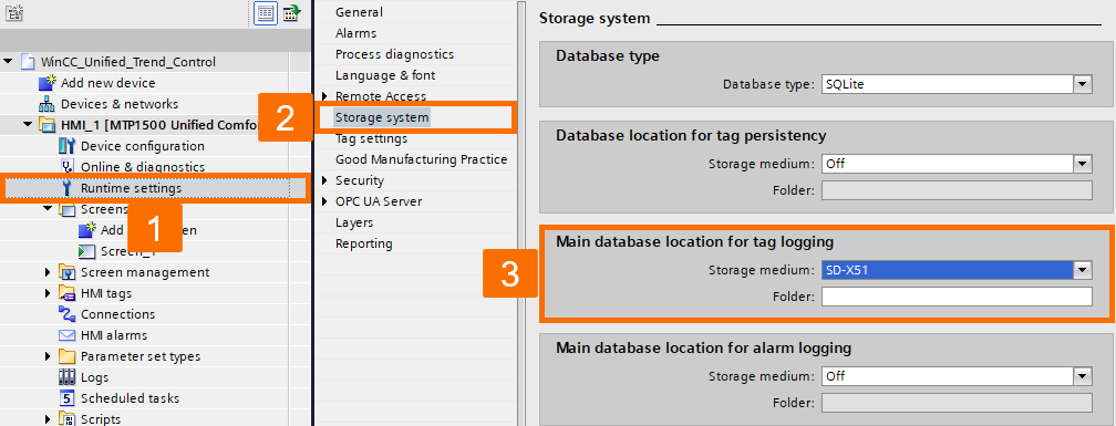 Figure 3.2: WinCC Unified Trend Control - Runtime storage configuration